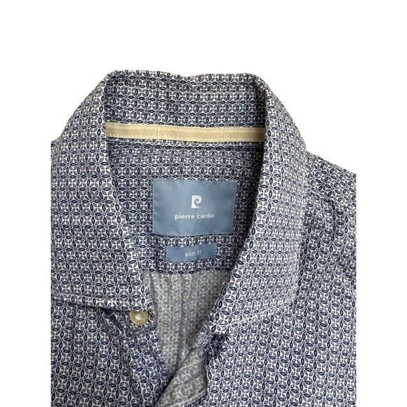 Pierre Cardin Mens Slim Fit Long Sleeve Dress Shirt Size 40 (M) Blue Pattern - Picture 7 of 16